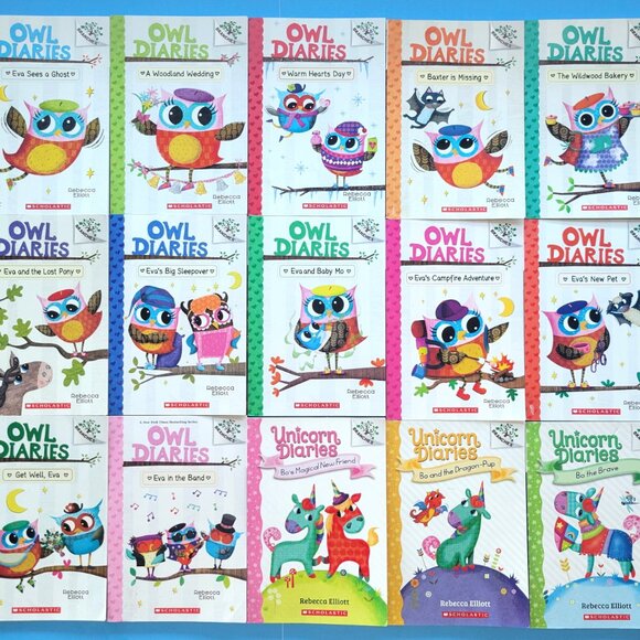OWL DIARIES AND UNICORN DIARIES BOOKS MIXED LOT OF 15 BRANCHES SCHOLASTIC ELLIOT - Picture 1 of 13